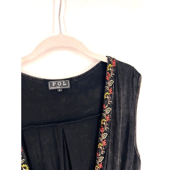 POL Womens Boho Embroidered Vest Drawstring Waist Size Large Acid Wash Black - Picture 2 of 5